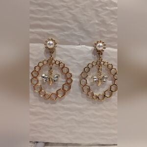 Gold and Silver Mary Kay Honeycomb Bee Earrings